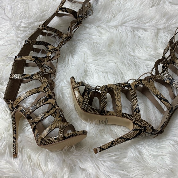 Snake Print PVC Gladiator Stiletto Sandals